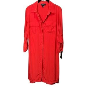 AGB Dress Red Button Down Shirt Dress Long Sleeve Size 12‎ Career Casual